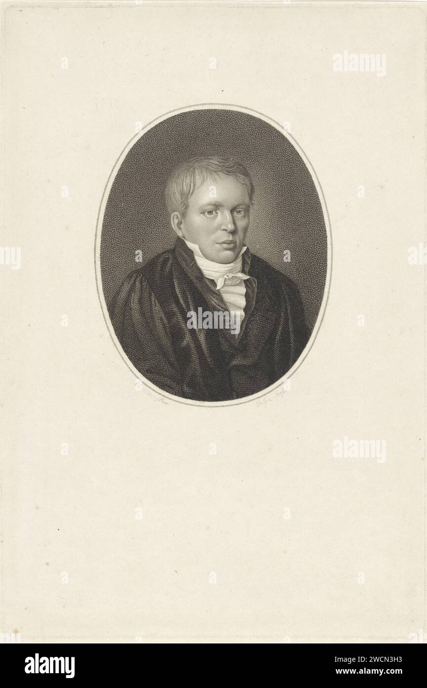 Porträt von Elias Annes Borger, Philippus Velijn, nach Ezechiel Davidson, 1797–1836 Druck Porträt des niederländischen Dichters und Professors Elias Annes Borger. Papierätzung/Gravur Stockfoto