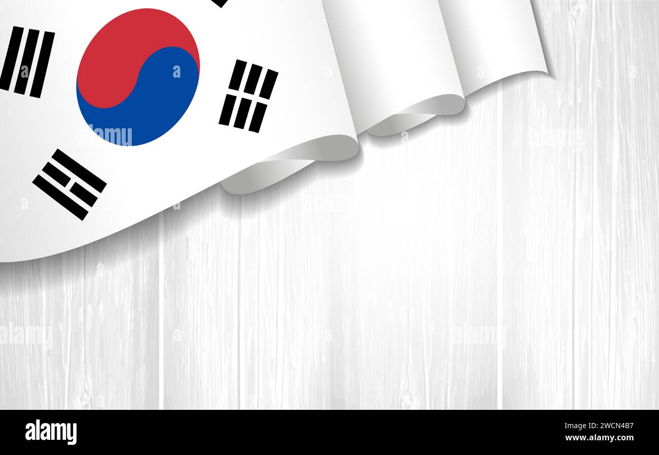 3D-Flagge von Korea auf Holzplanke. Kreativer Hintergrund mit koreanischer Nationalflagge. Vektorillustration für Turnierkalender oder Tourismus Stock Vektor