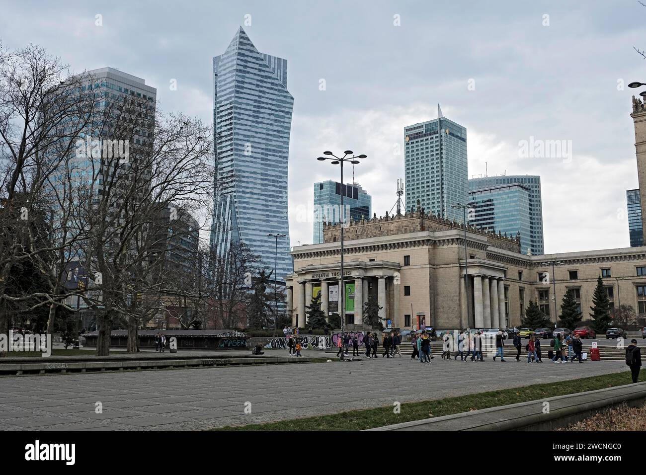 Zlota 44 Turmblock, Hotel Intercontinental, Emilii Plater, Geschäftsviertel, Kulturpalast, Palac Kultury i Nauki, Warschau, Polen Stockfoto