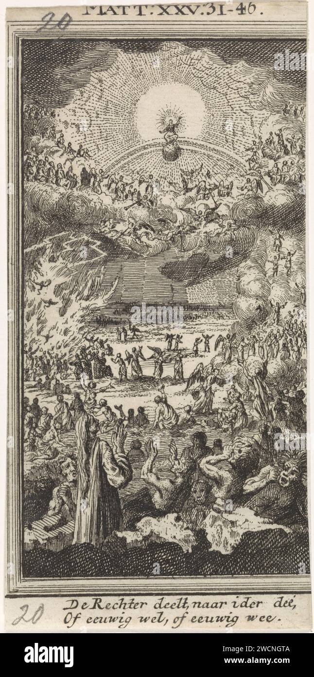 Letztes Gericht, Jan Luyken, 1712 Druck Amsterdamer Papier, das letzte Gericht ätzt Stockfoto