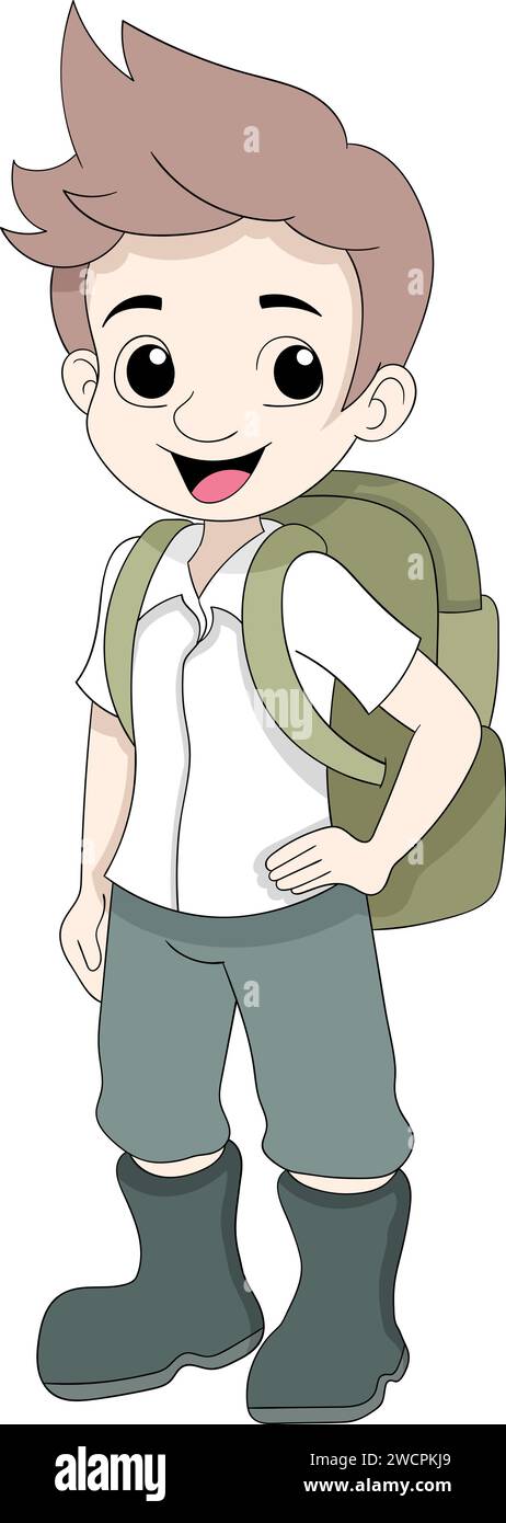 Ein cooler Teenager, der mit braunen Haaren zur Schule geht Stock Vektor