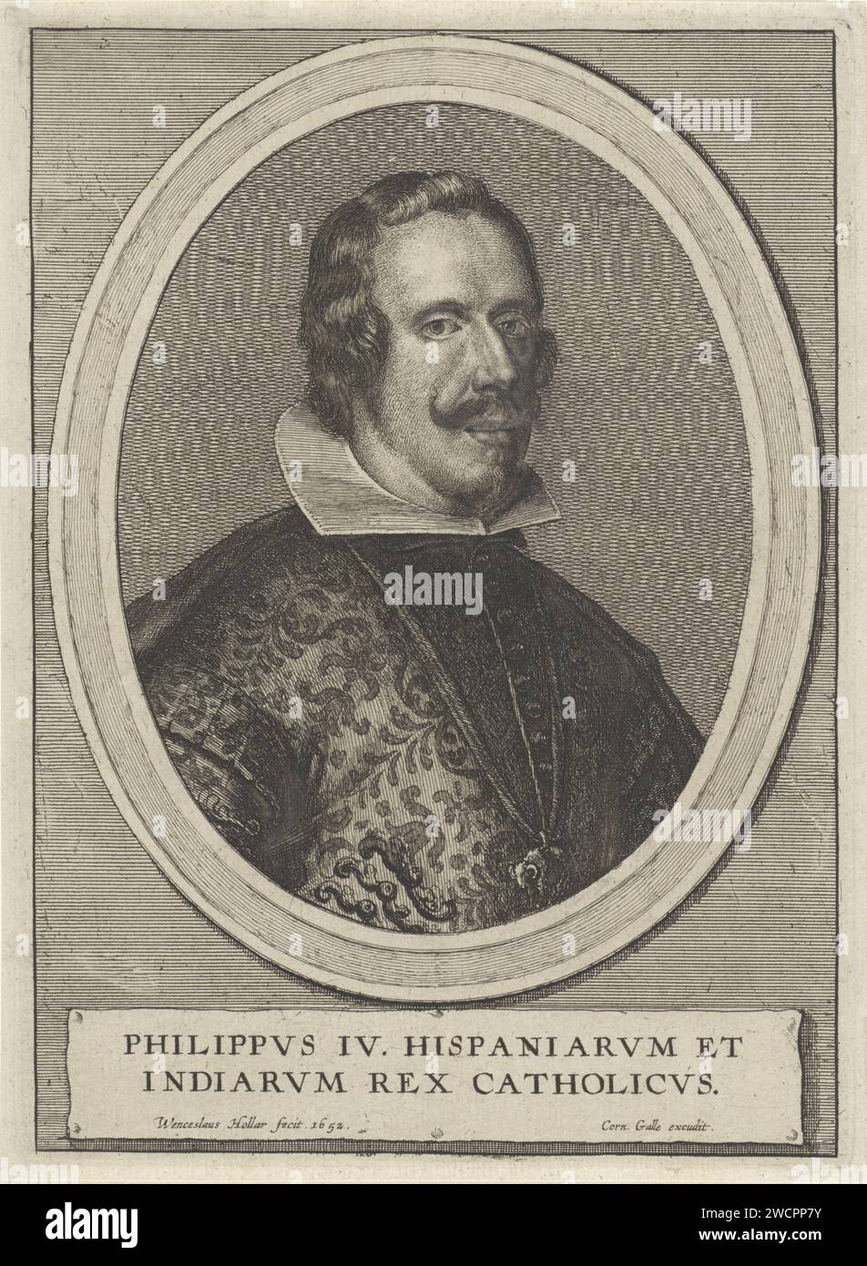 Porträt von Philipp IV., König von Spanien, Wenzel Hollar, 1652–1678 Druck Antwerpener Papierätzung Stockfoto