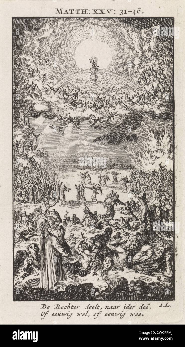 Letztes Gericht, Jan Luyken, 1712 Druck Amsterdamer Papier, das letzte Gericht ätzt Stockfoto