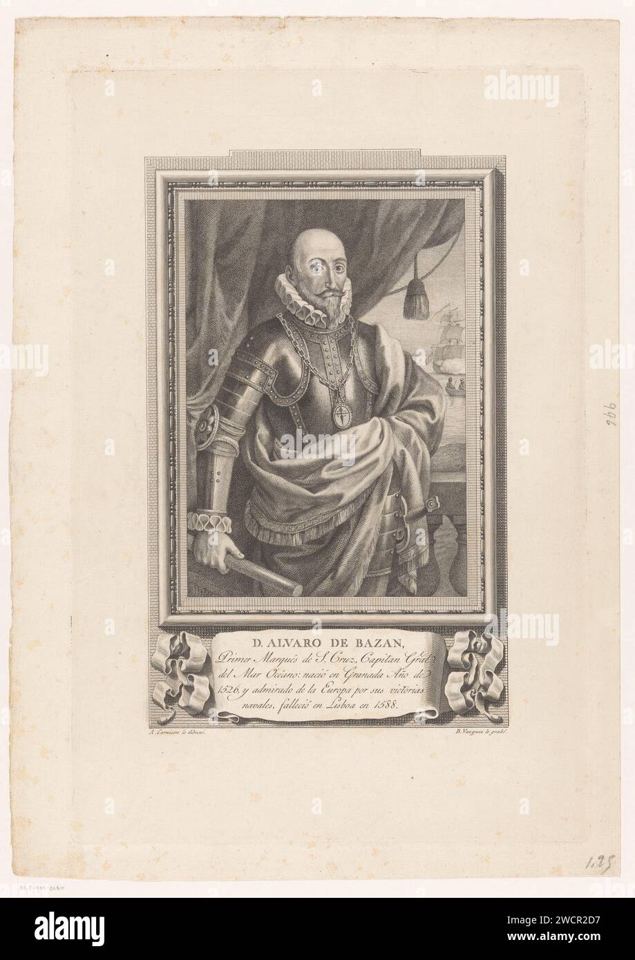 Portret Van Álvaro de Bazán, Bartolomé Vázquez, nach Antonio Carnicero, 1759 - 1802 Druck Spanien Papier Radierung / Gravur historische Personen Stockfoto