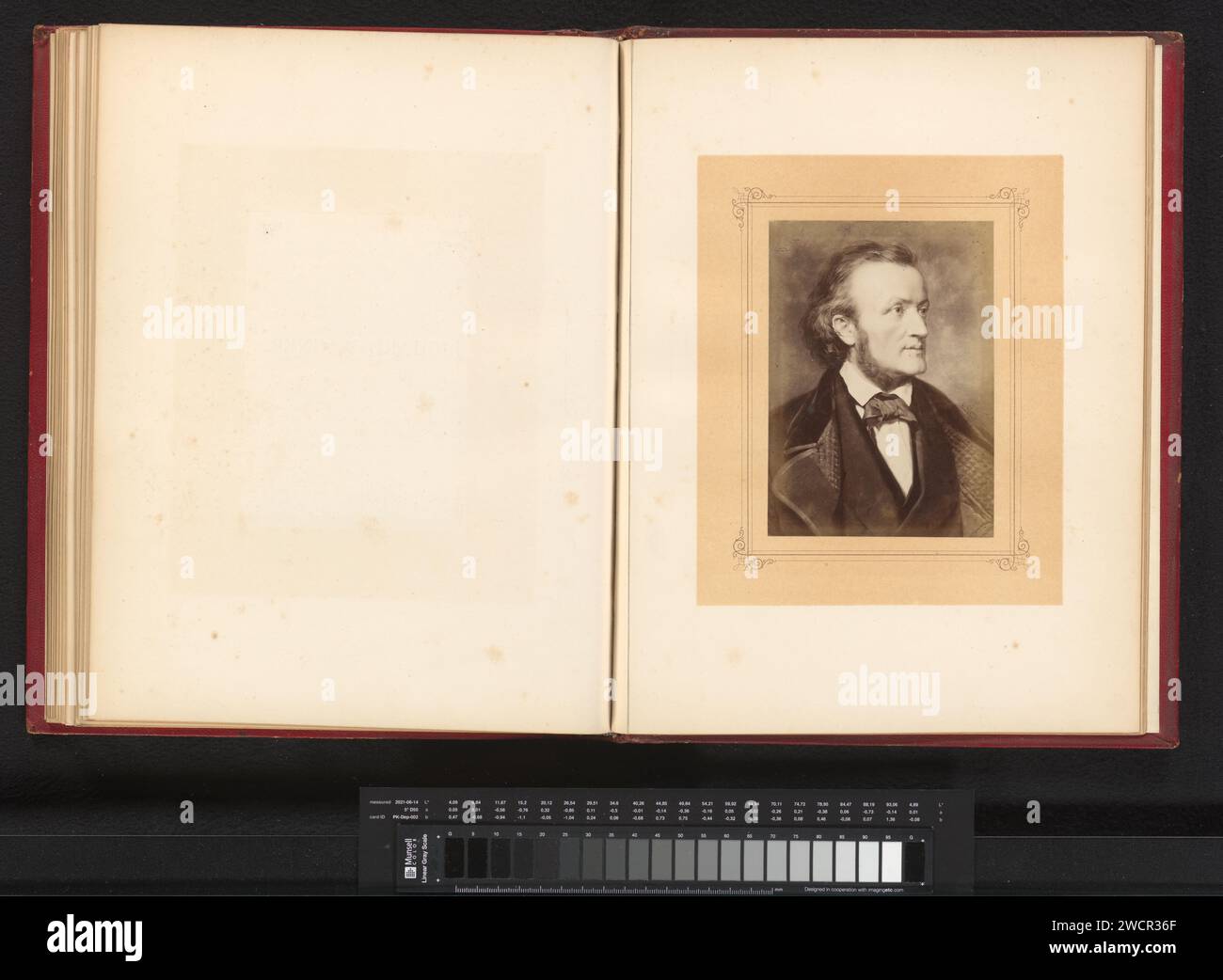 Fotoproduktion eines gemalten Porträts von Richard Wagner von Carl Jaeger, Anonym, nach Carl Jaeger, in oder nach 1870 - in oder vor 1872 Fotografie Papieralbumen Druckbild, Malerei. Porträt des Komponisten Stockfoto