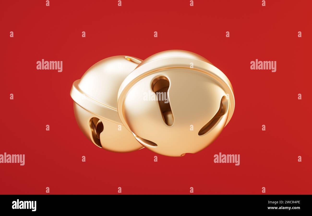 Goldene runde Glocken, 3D-Rendering. 3D-Abbildung. Stockfoto