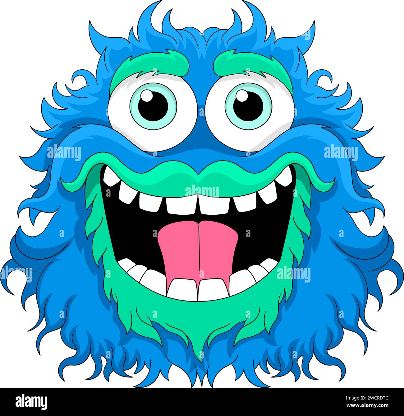 Ein Monster mit dicken, lockigen Haaren in Blau und Grün Stock Vektor