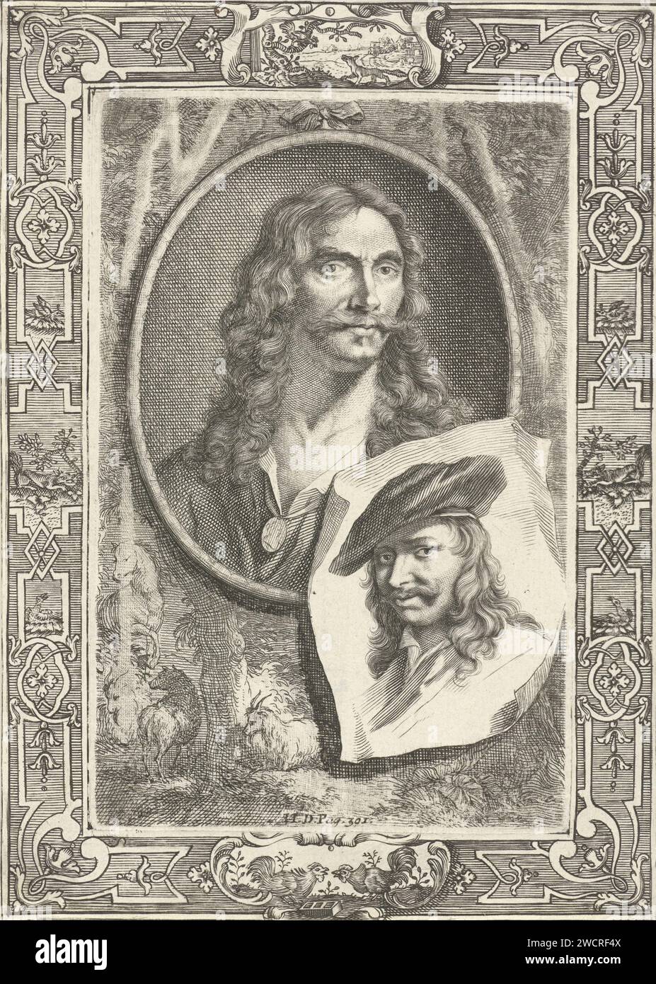 Porträts von Jan Hendrik Roos und Jurjaan Van Streek, Jacob Houbraken, 1729 Printporträts von Jan Hendrik Roos und Jurjaan Van Streek. Um die herum zeigt ein Abdruck einer zweiten Platte mit einem Zierrand. Amsterdamer Papierätzung/Gravur Stockfoto