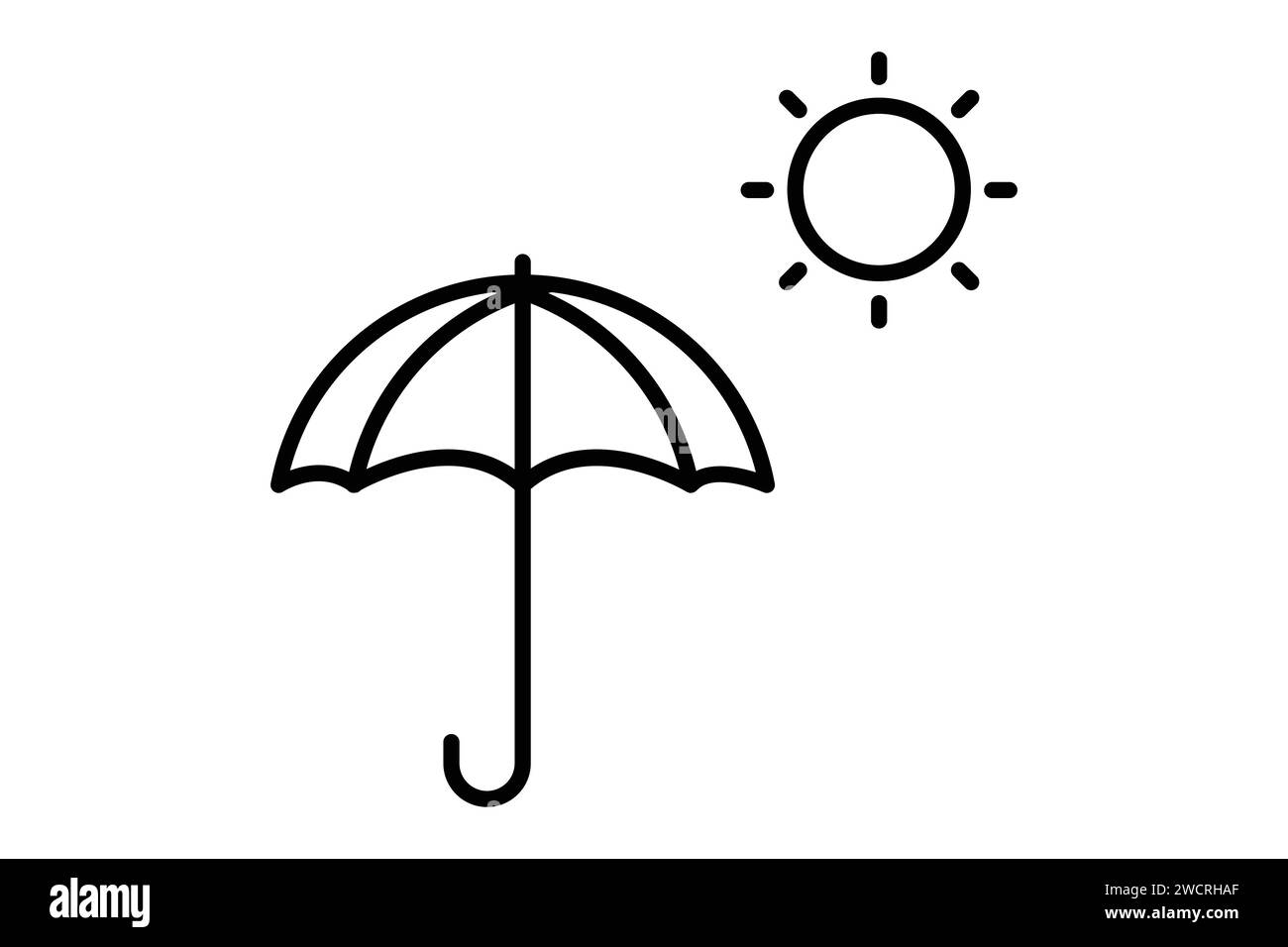 Symbol für Sonne und Sonnenschirm. Symbol für Sonnenschutz und Entspannung. Liniensymbolstil. Elementabbildung Stock Vektor