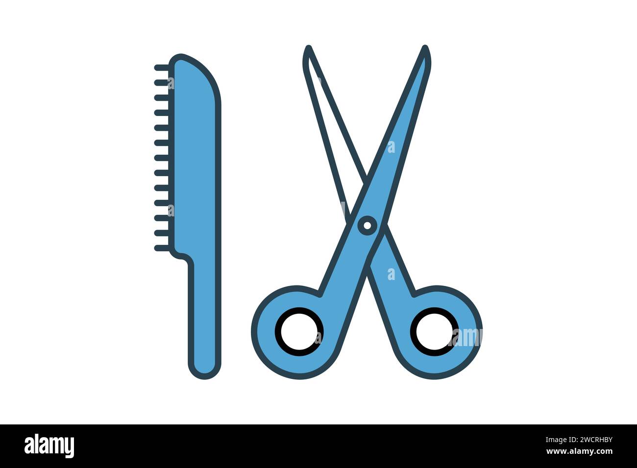 Symbol für Schere und Kamm. Symbol für Make-up, Friseur und Styling. Symbolstil für flache Linien. Elementabbildung Stock Vektor