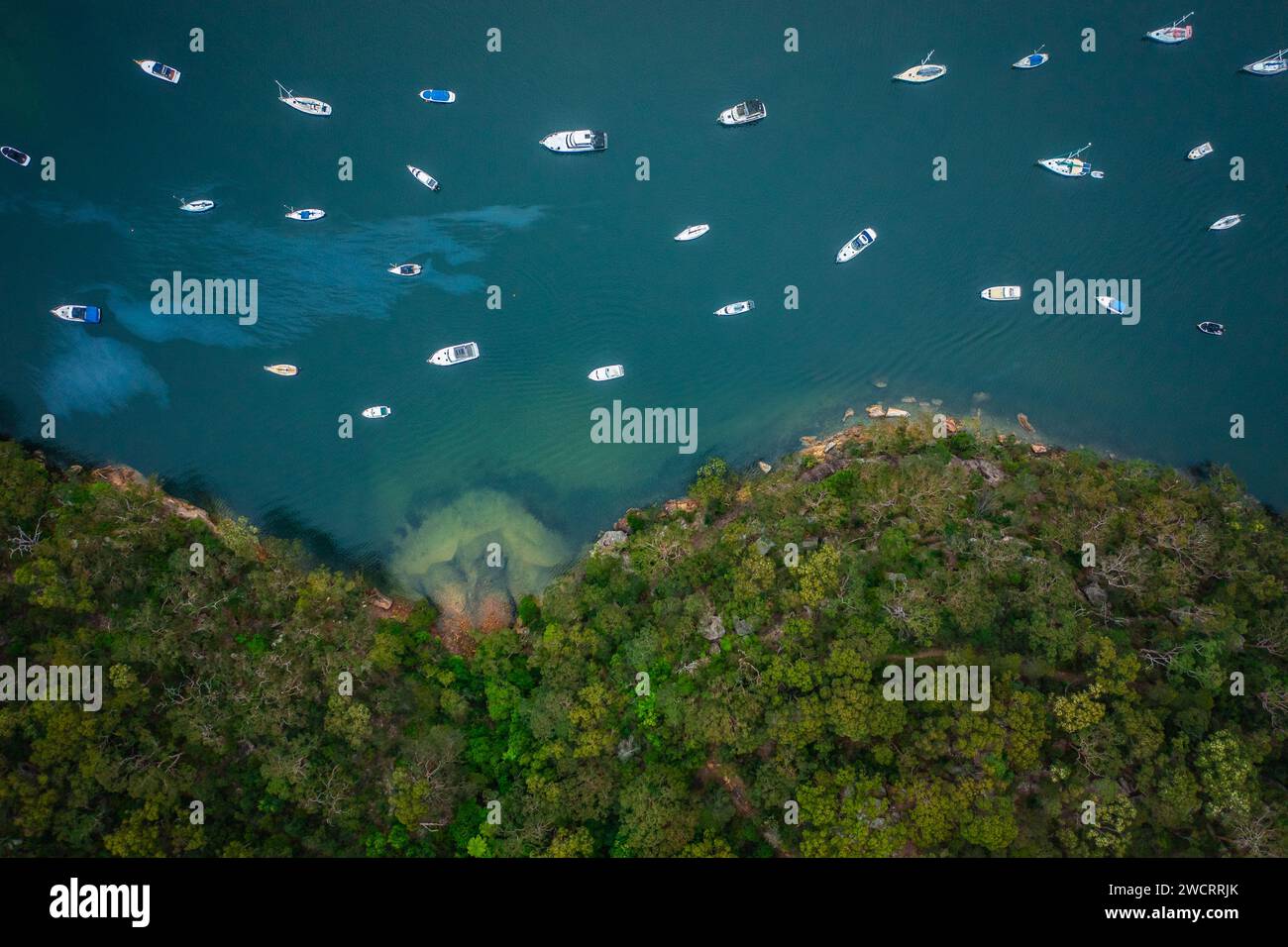 Panoramablick von der Drohne aus der Vogelperspektive auf die Vororte von Northern Beaches Sydney NSW, Australien Stockfoto