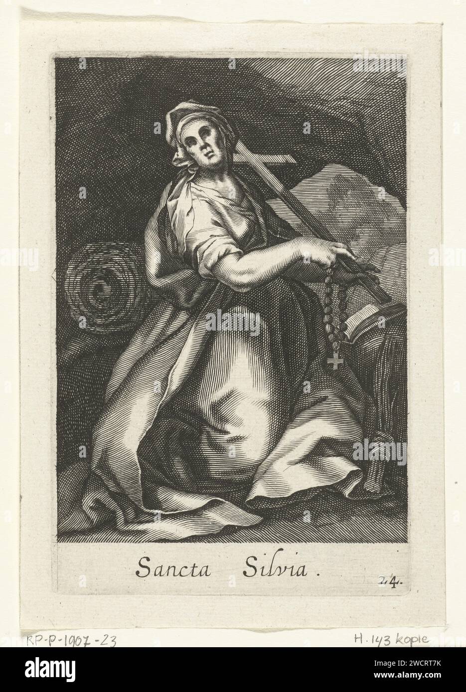Heilige Silvia Rufina, Anonym, Nach Boëtius Adamsz. Bolswert, nach Abraham Bloemaert, 1590–1662 Druckpapier mit Stich weiblicher Heiliger. anchorit, Einsiedler Stockfoto