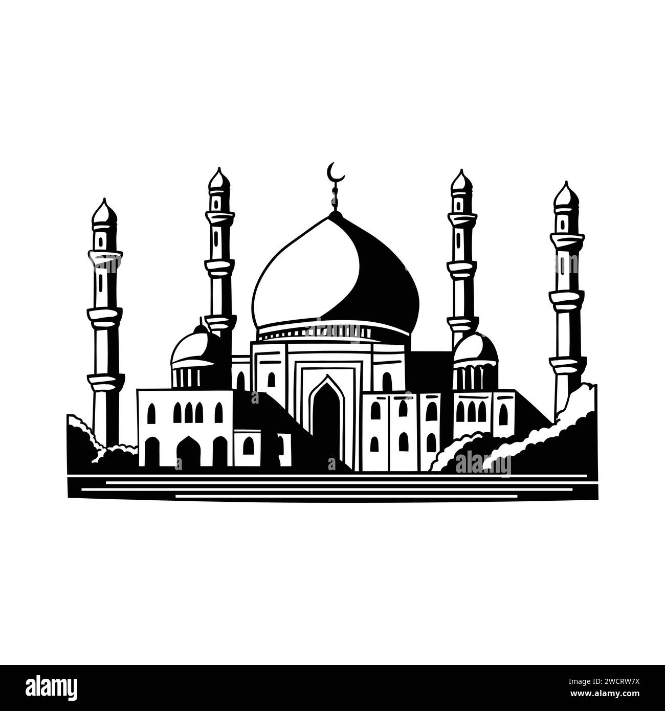 moschee Silhouette Set Vektor, Design für Ramadhan kareem Konzept, isoliert auf weißem Hintergrund Stock Vektor