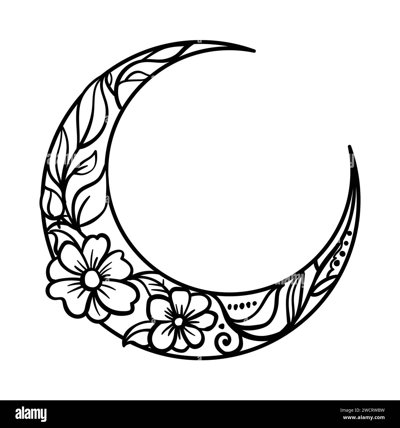 Vektor-Blumenkohl Mond. Dekorative Illustration im Boho-Stil. Handgezeichnetes ethnisches Symbol. Für Ramadan Kareem Concept. Stock Vektor