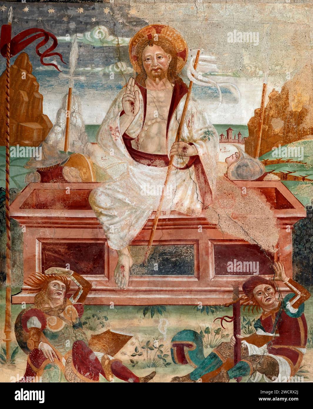 Cristo risorto - affresco - Pittore lombardo del XV secolo - Castiglione Olona (Va), chiesa del SS. Corpo di Cristo Stockfoto