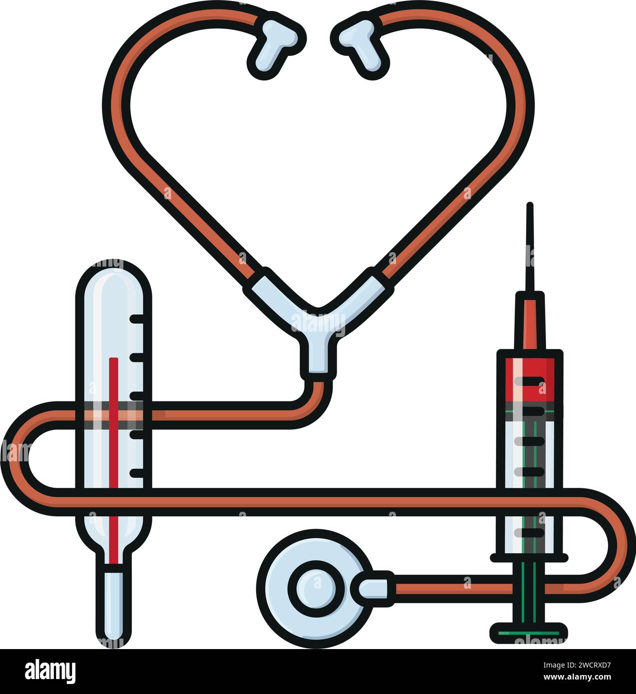 Stethoskop, Thermometer und Spritze isoliert, Vektorillustration für den Doctors Day am 30. März. Symbol für medizinische Werkzeuge. Stock Vektor