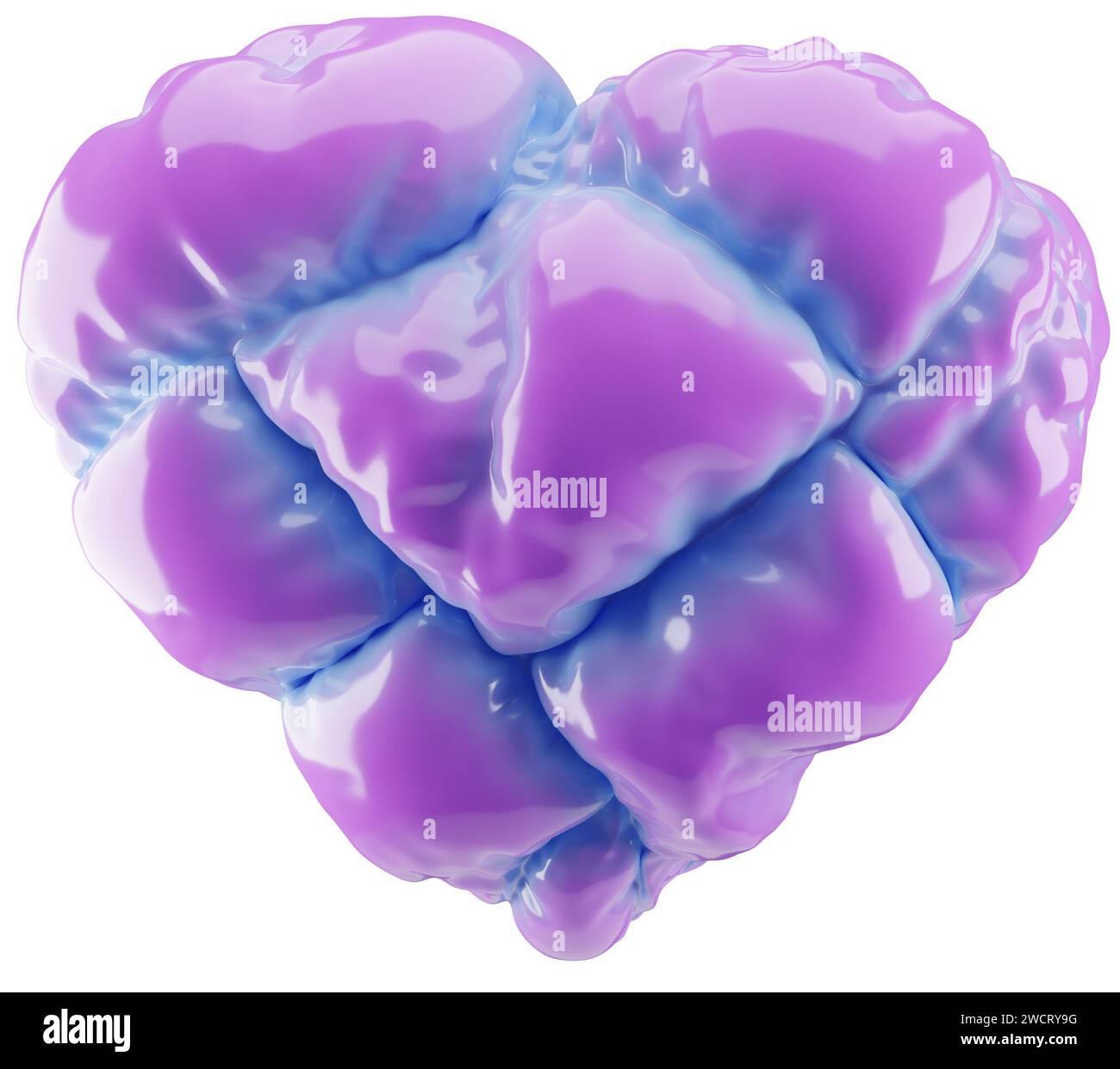 3D Render bunte Herzillustration, aufgeblähter abstrakter Herzballon Clipart Stockfoto