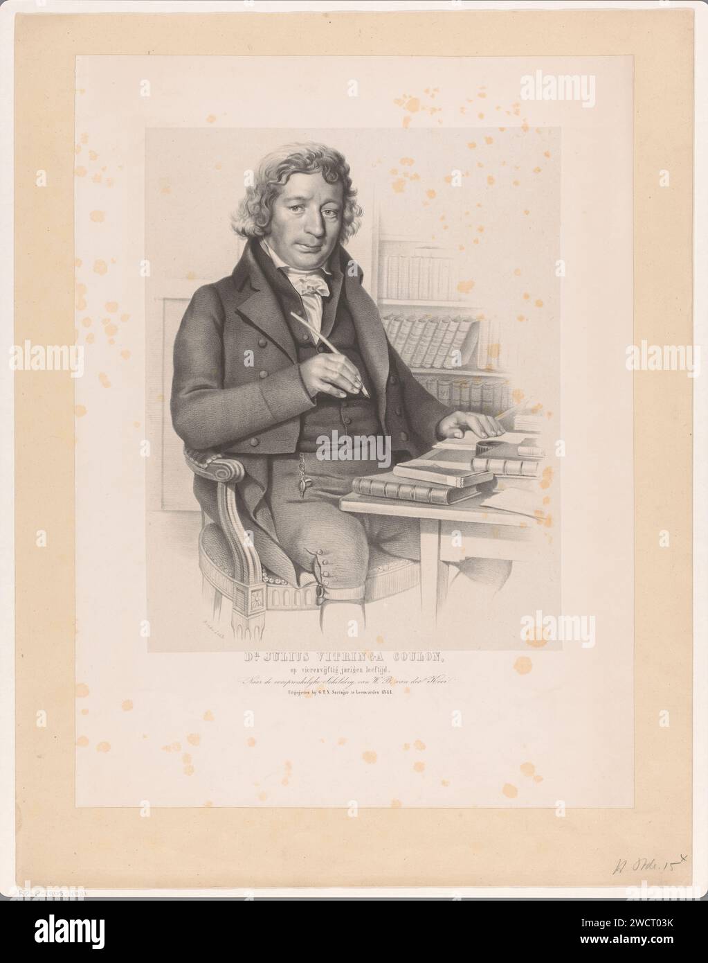 Porträt von Julius Vitringa Coulon, Johan George Lodewijk Rieke, nach Willem Bartel van der Kooi, 1844 Druck Leeuwarden Papier. Historische Personen Stockfoto