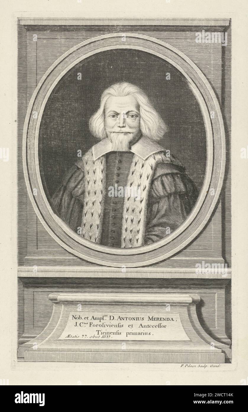 Porträt von Antonio Merenda im Alter von 77 Jahren, Frans Pilsen, 1710–1784 Druck Gent Papierstich Stockfoto