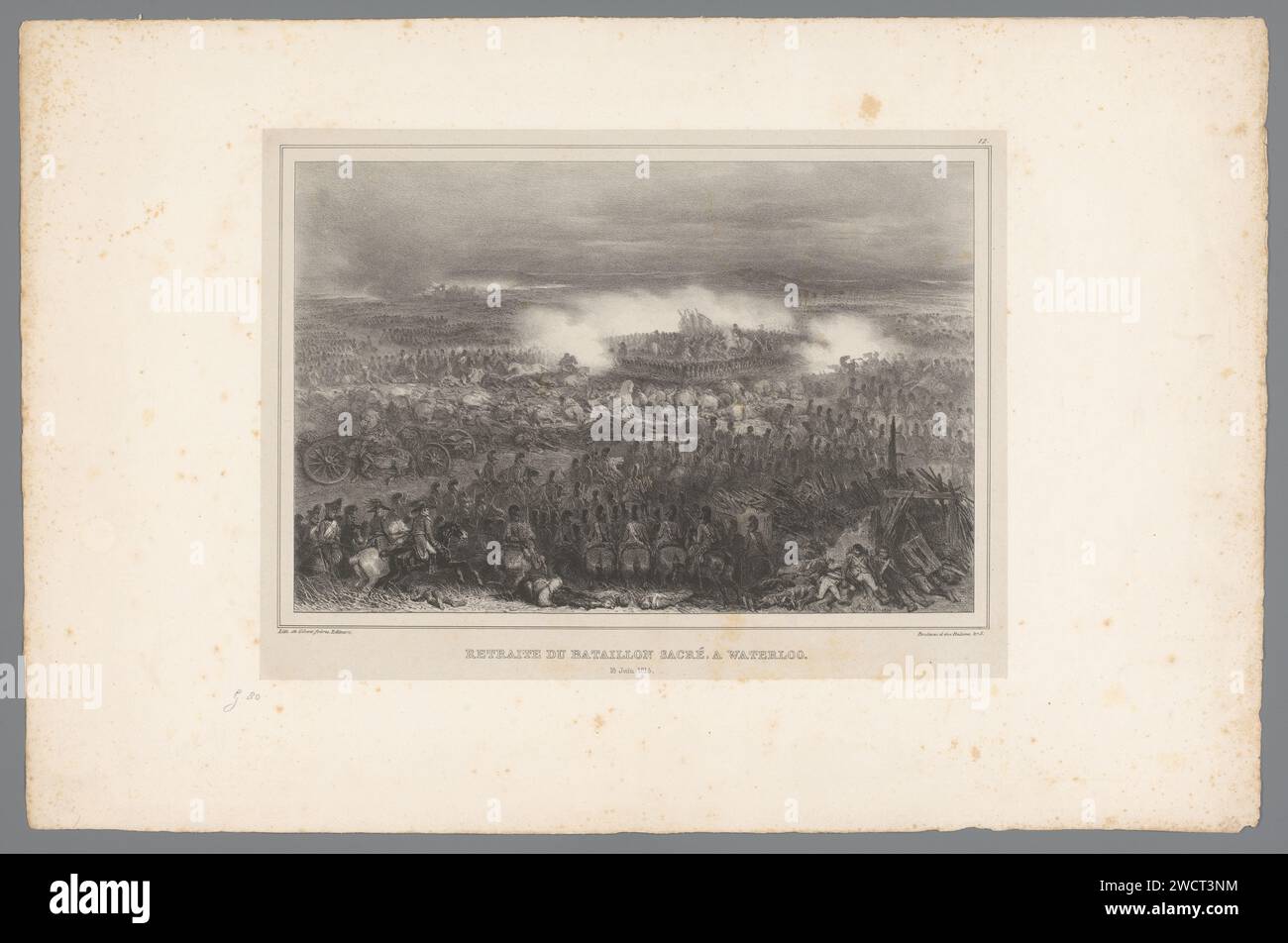 Rückkehr eines Bataillons in Waterloo, 18. Juni 1815, Denis Auguste Marie Raffet, 1835 Druck Paris Papier. Aufteilung der Streitkräfte. Rückzug der Besiegten. Nach der Schlacht Waterloo Stockfoto