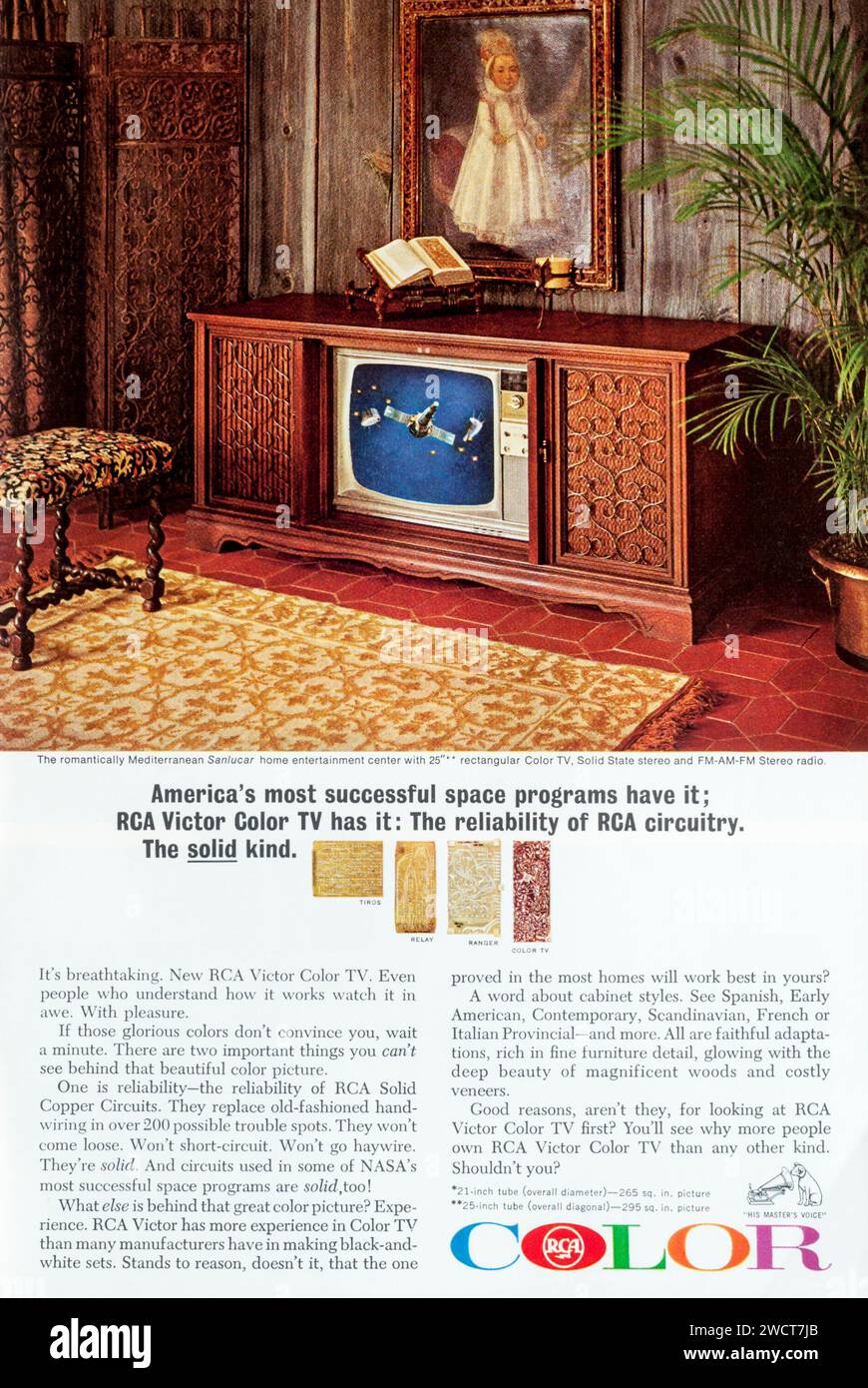 1965 Magazin Werbung für RCA Victor Farbfernseher. Stockfoto