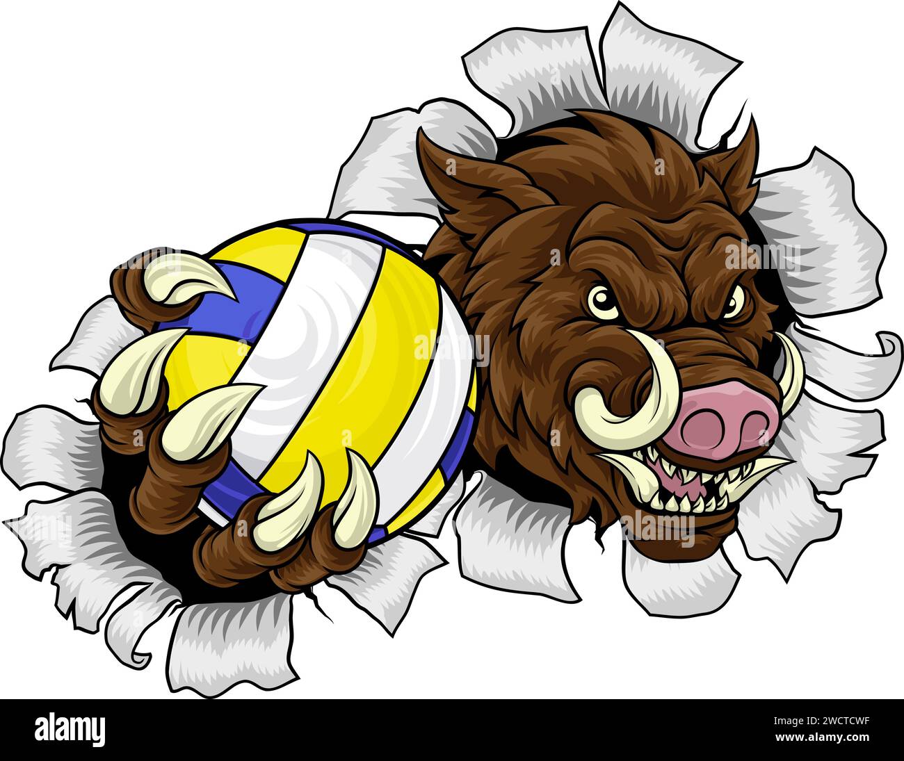 Boar Razorback Hog Volleyball Volley Ball Maskottchen Stock Vektor