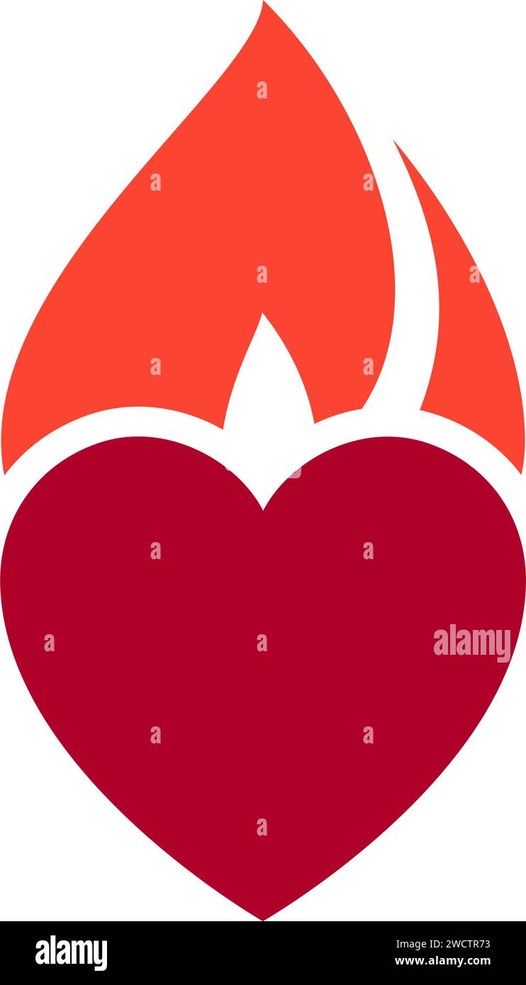 Feuerflamme, heißes Herzsymbol, kann für Logo und Markennamen, Vektorillustration verwendet werden. Stock Vektor