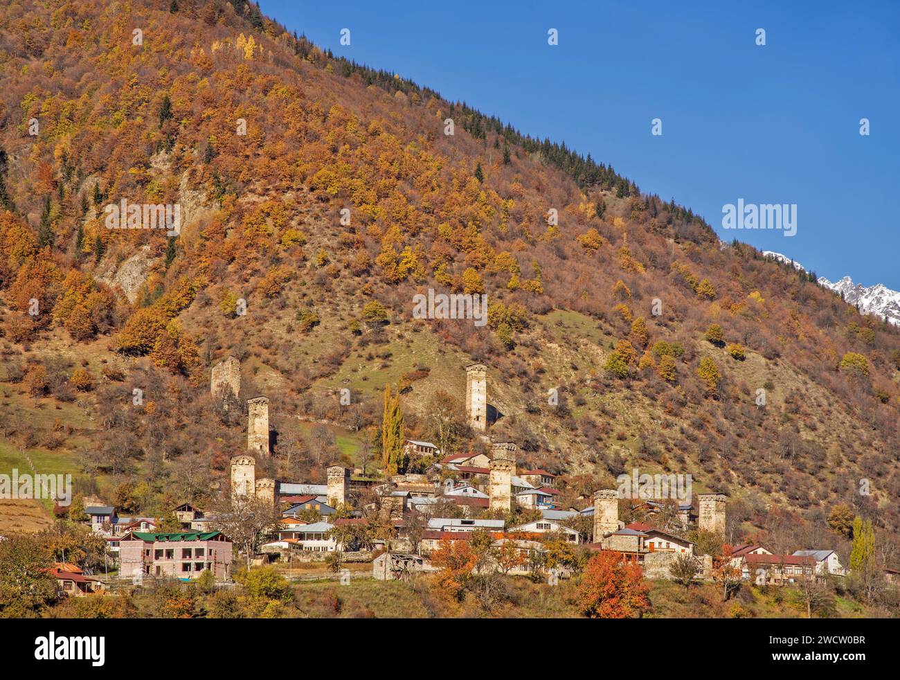 Blick auf Mestia. Samegrelo-Zemo. Svaneti. Georgien Stockfoto