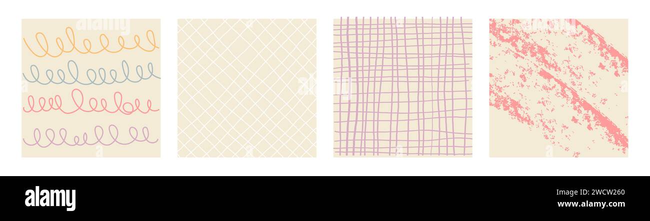 Einfache geometrische Hand gezeichnete unregelmäßige Muster. Niedliche farbige Doodle karierte einfache Zeichnung mit Texturen, Linien, Punkten und Squiggles. Quadratisches Poster Stock Vektor