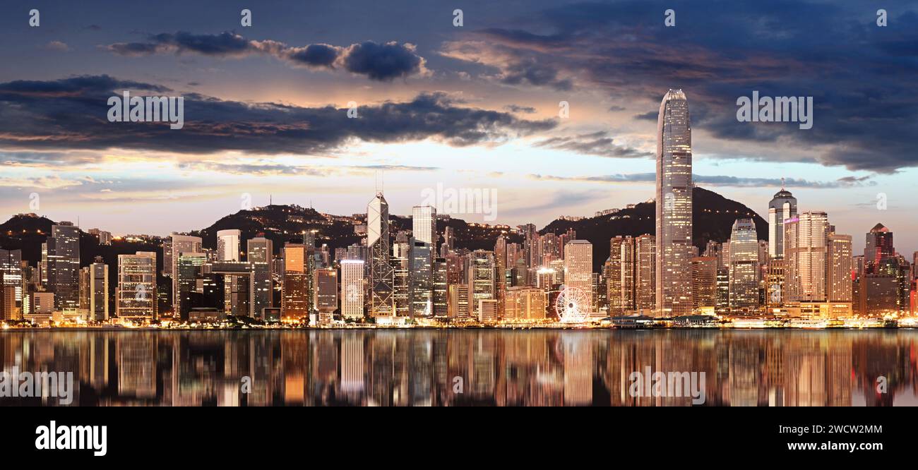 Panorama des Victoria Harbour von Hong Kong City Stockfoto