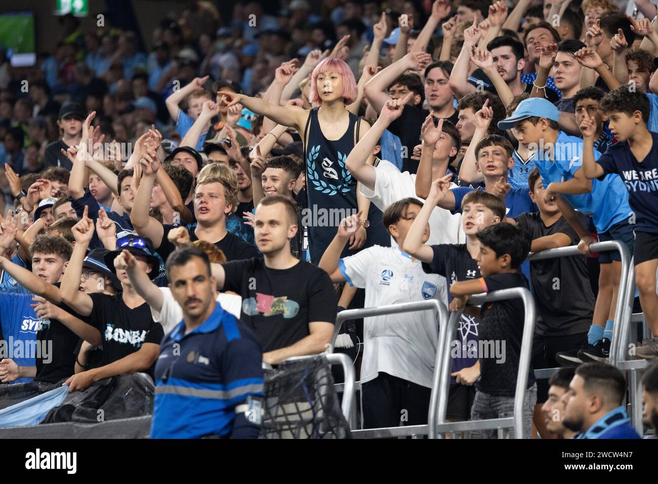 Sydney, Australien. Januar 2024. Sydney Cove. Heimfans des Sydney FC. Sydney FC gegen Adelaide United. Vereinigt rund. ISUZU UTE A-League Männer. Allianz Stadium. Sydney. Australien (Joe Serci/SPP) Credit: SPP Sport Press Photo. /Alamy Live News Stockfoto