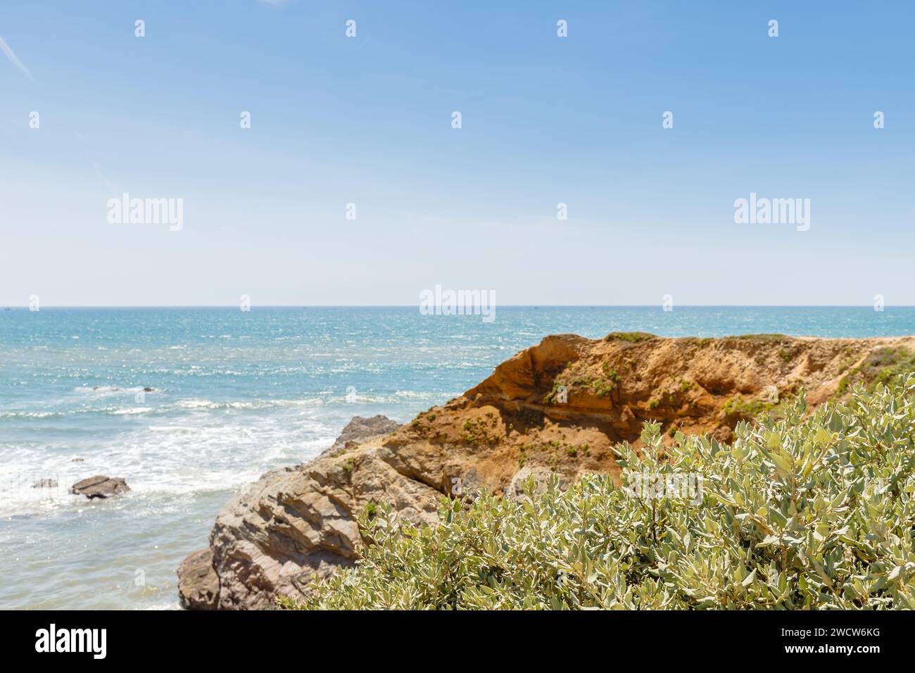 Blick auf den Strand Pointe du Payre, Jard sur Mer, Frankreich an einem Sommertag, Vendée, Frankreich Stockfoto