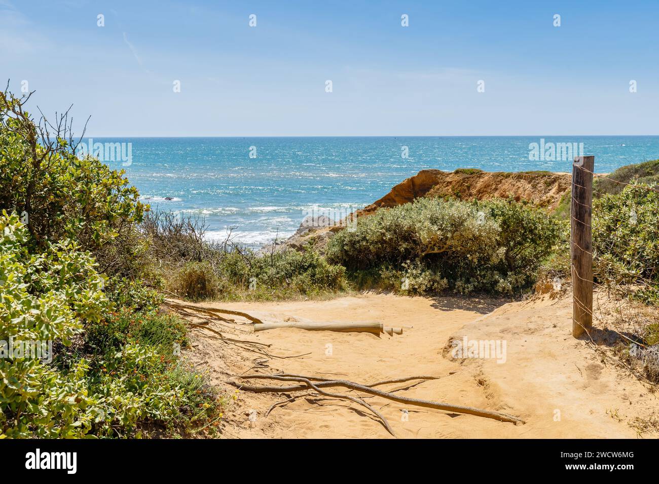 Blick auf den Strand Pointe du Payre, Jard sur Mer, Frankreich an einem Sommertag, Vendée, Frankreich Stockfoto