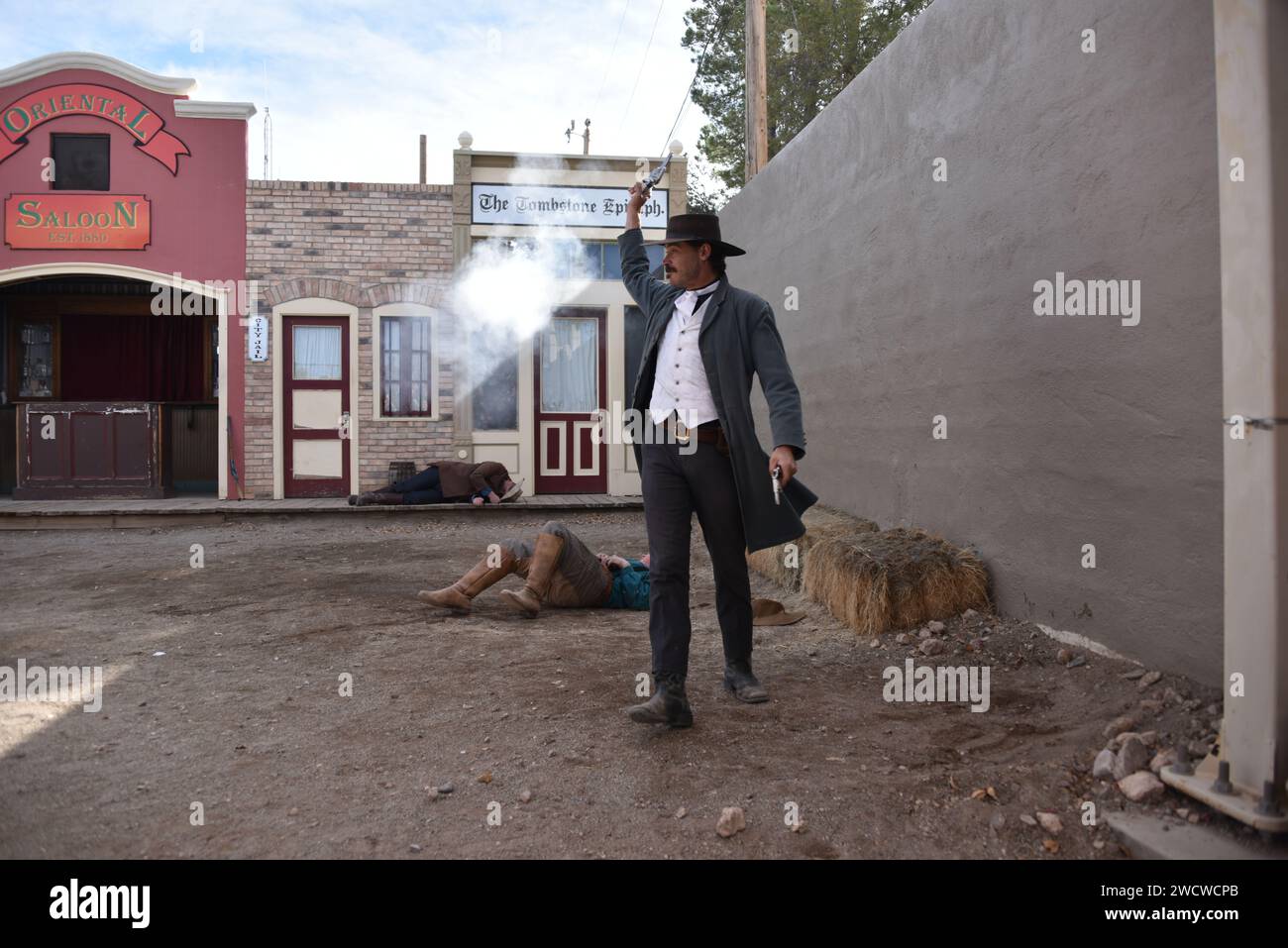 Grabstone, AZ. USA 12/30/2023. Der O.K. Corral Historic Complex bietet Besuchern jeden Alters eine Nachstellung der O.K. Corral Schießerei. Stockfoto