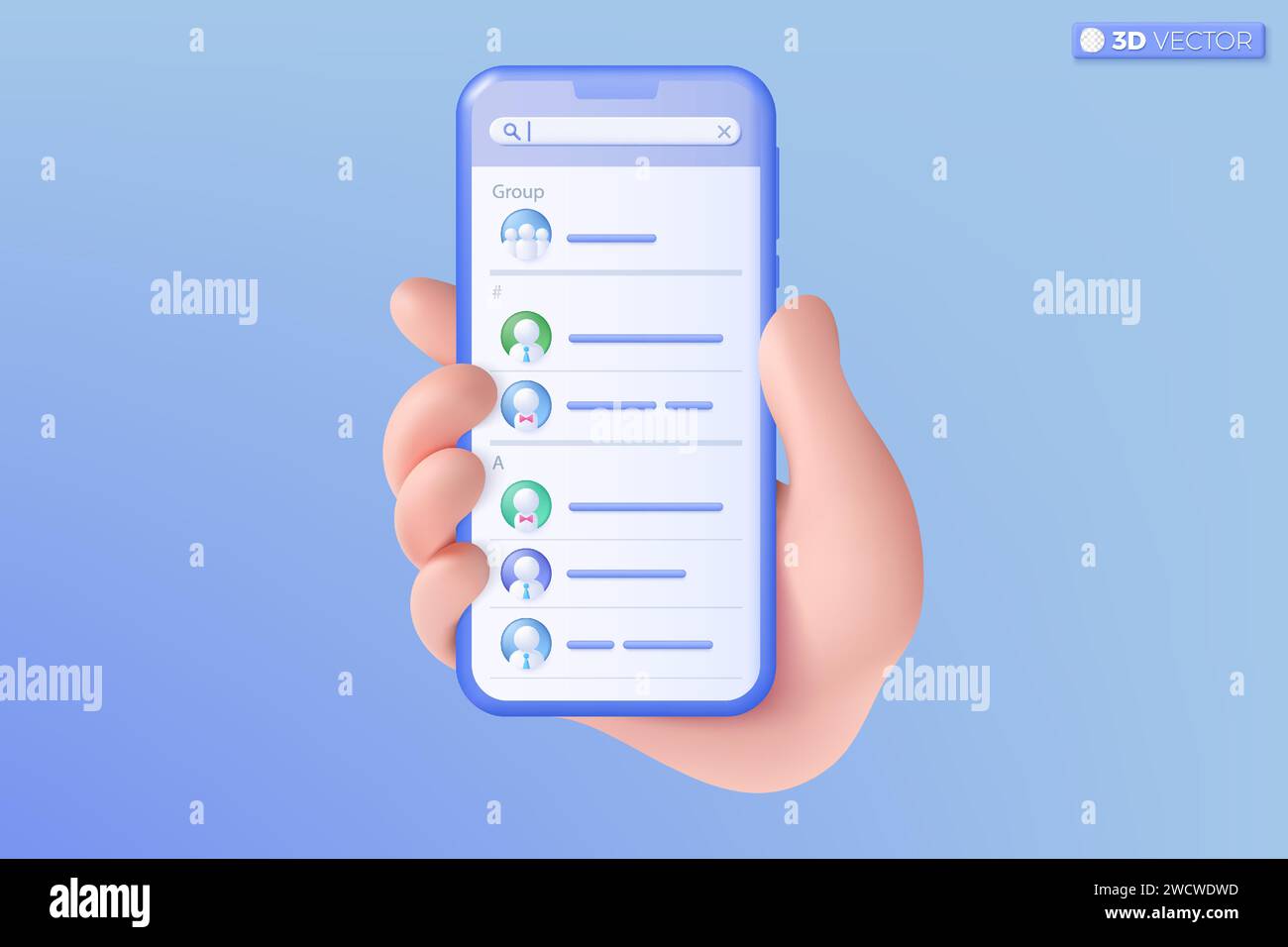 Symbol für die 3D-Handhaltung des Mobiltelefons. Realistisches Smartphone mit leerem Bildschirm, Telefonmodell. Konzept der mobilen Vorlage für bearbeitbare Geräte. 3D-Vektor-iso Stock Vektor