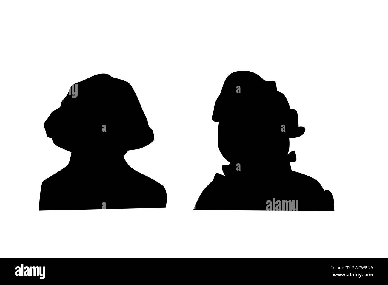 George Washington, erster Präsident der Vereinigten Staaten. Handgezeichnete Vektorsilhouetten isoliert. Stock Vektor