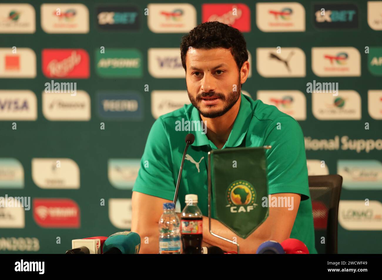 Abidjan, Nigeria. Januar 2024. Pressekonferenz Ägypten gegen Ghana. Afrikanischer Nationenpokal AFCON 2023. Quelle: Victor Modo/Alamy Live News Stockfoto