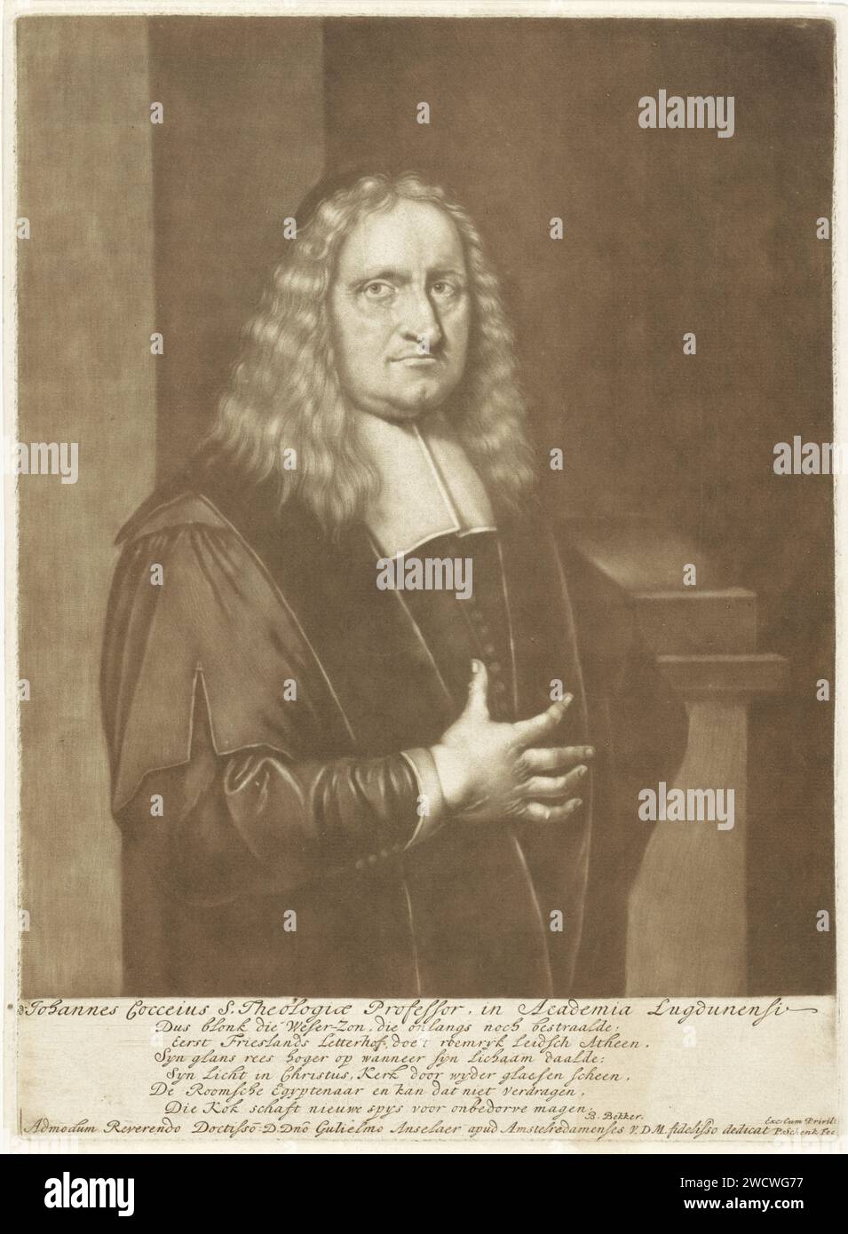 Portret Van Johannes Cocceius, Pieter Schenk (1), 1670–1713 Print Johannes Coch (Cocceius), deutsch-niederländischer Theologe, Philologe und Professor in Bremen, Franeker und Leiden. Amsterdam Papier Stockfoto