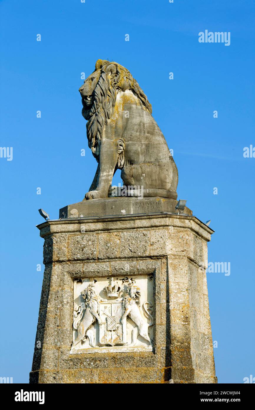 Deutschland, Bayern, Bodensee (Bodensee), Lindau, an der Entrante des Hafens, Bayerischer Löwe Stockfoto