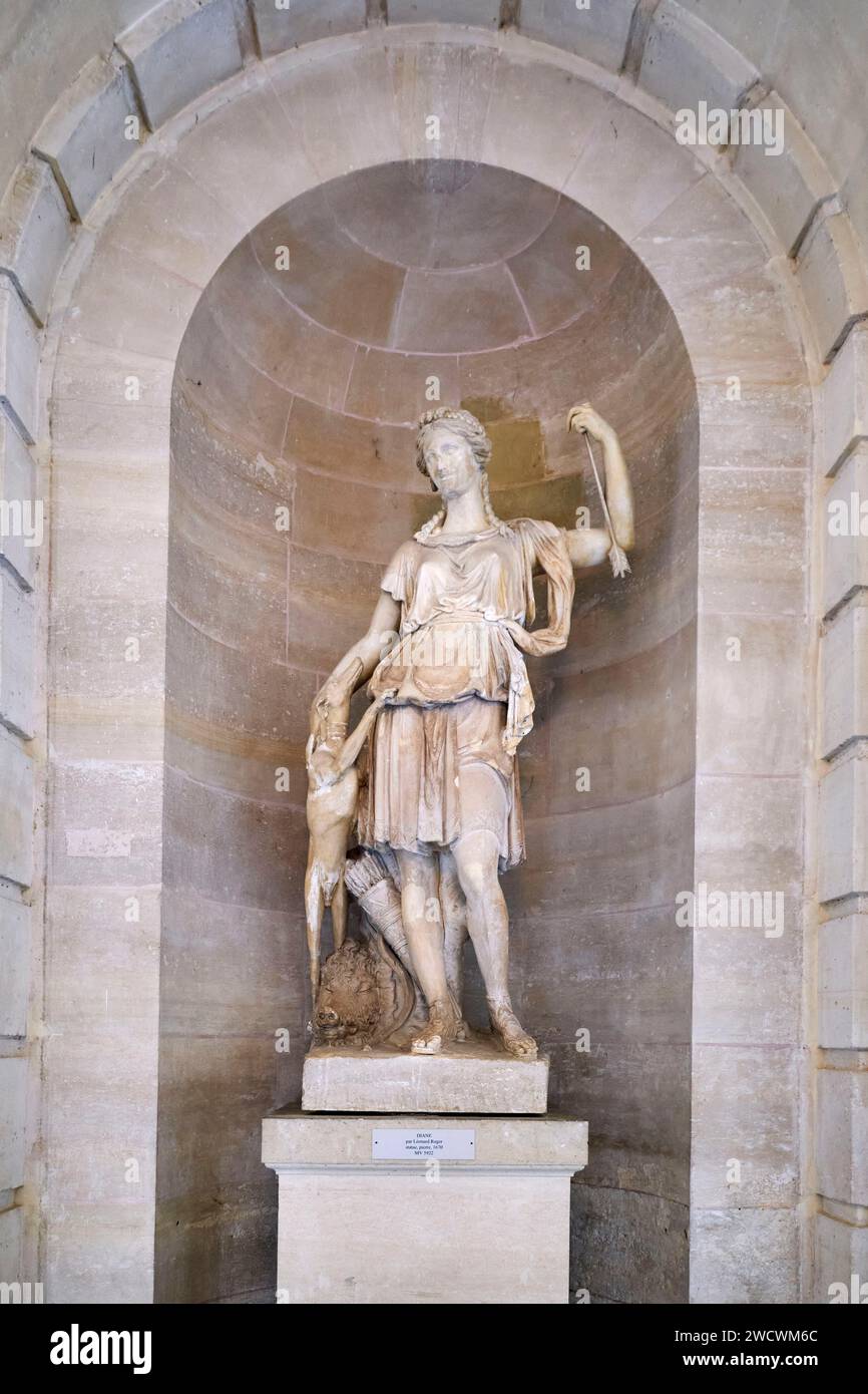 Frankreich, Yvelines, Versailles, Schloss von Versailles, von der UNESCO zum Weltkulturerbe erklärt, Statue von Diana von Leonard Roger, 1670 Stockfoto