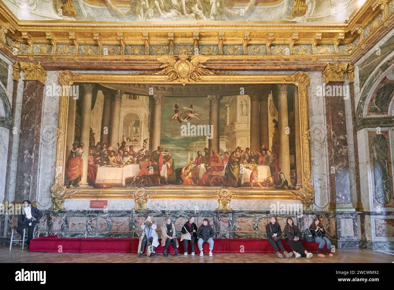 Frankreich, Yvelines, Versailles, Schloss von Versailles, von der UNESCO zum Weltkulturerbe erklärt, Herkules-Zimmer, das Essen mit Simon dem Pharisäer von Veronese Stockfoto