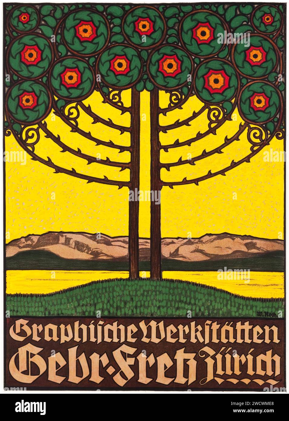 Fritz Brothers Graphics Workshop (Anfang der 1900er Jahre). Schweizer Werbeplakat - W Koch Kunstwerk - jugendstil / jugend. Stockfoto