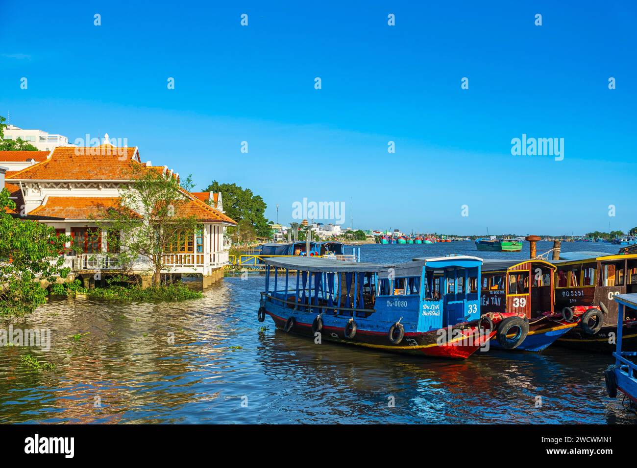 Vietnam, Mekong Delta, My Tho, Ausflugsboote auf dem Mekong Fluss Stockfoto