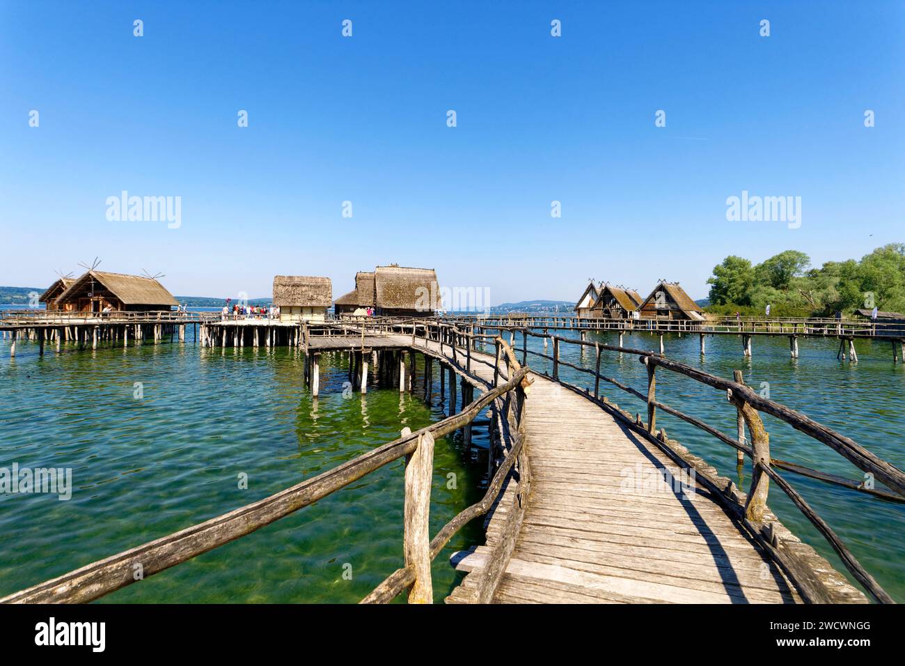 Deutschland, Baden-Württemberg, Bodensee, Uhldingen-Mühlhofen, Unteruhldingen, Pfahlbaumuseum, Pfahlbauten, Weltkulturerbe der UNESCO Stockfoto