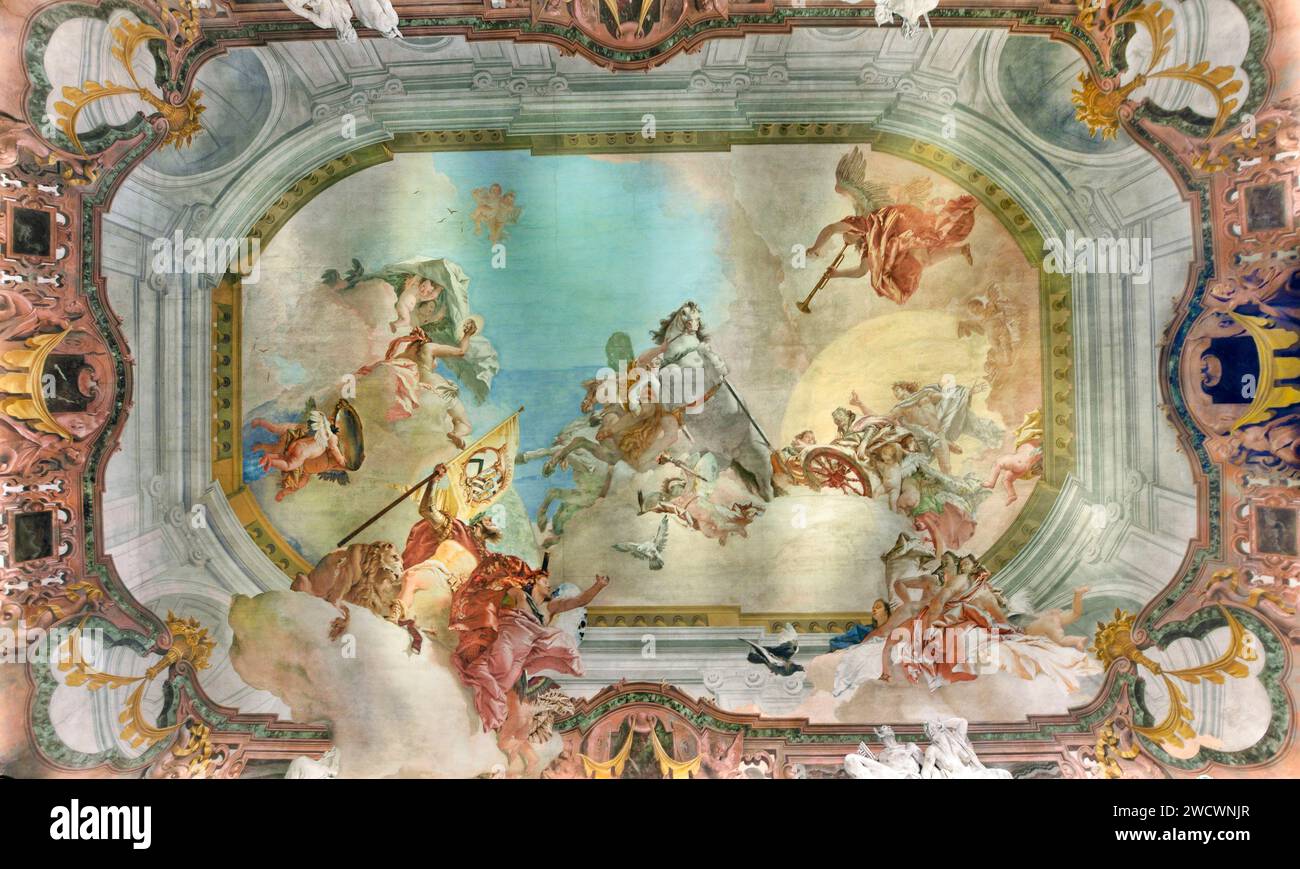 Italien, Venetien, Venedig, das von der UNESCO zum Weltkulturerbe erklärt wurde, das venizianische XVIII. Museum Ca' Rezzonico, Ehefrau von Tiepolo an einer Decke gemalt Stockfoto