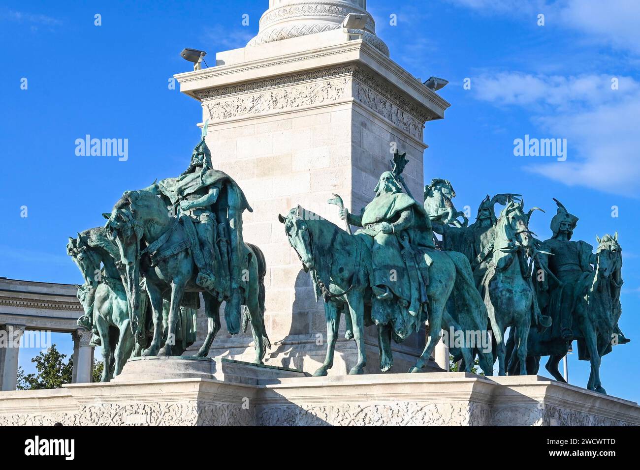 Ungarn, Budapest, auf dem Eurobike 6, auf dem Arpad Platz fejedelem lovas szobra, UNESCO Weltkulturerbe, Turm des Millenniums-Denkmals Stockfoto