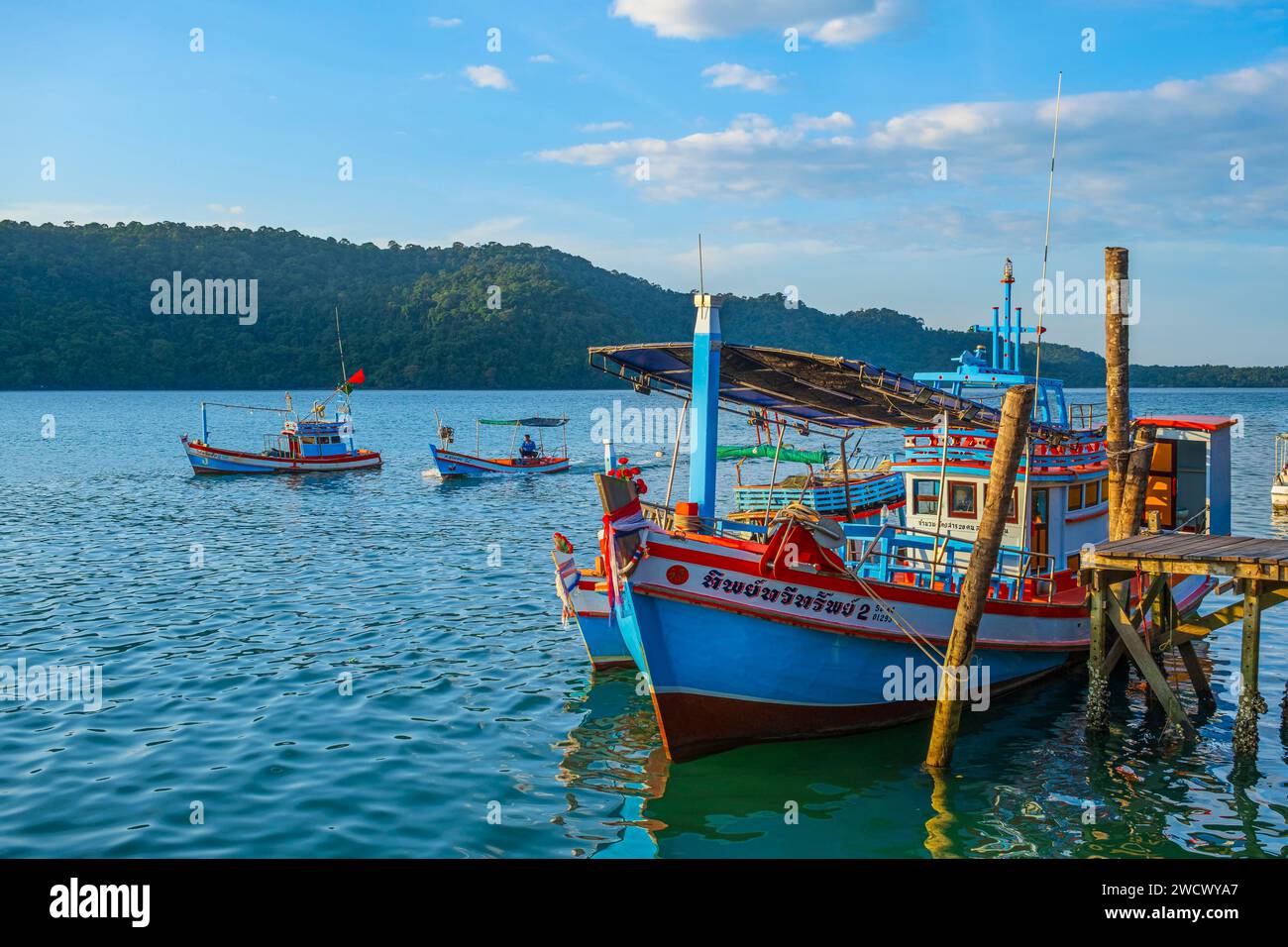 Thailand, Provinz trat, Insel Ko Kood (oder Ko Kut), Ao Salad, Fischerdorf auf Stelzen Stockfoto