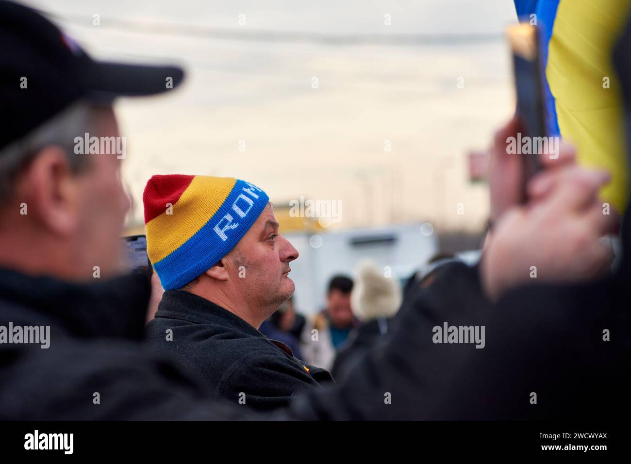 Rumänische Transporteure und Bauern protestieren, Afumati, Ilfov, Rumänien Stockfoto