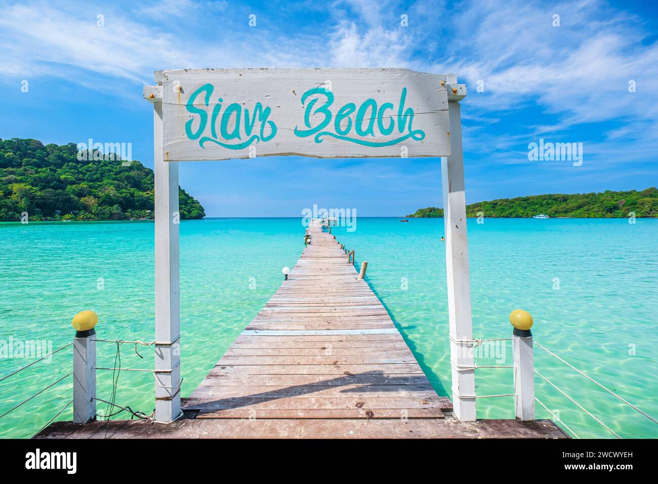 Thailand, Provinz trat, Insel Ko Kood (oder Ko Kut), Bang Bao Bay, Ponton des Siam Beach Resorts Stockfoto