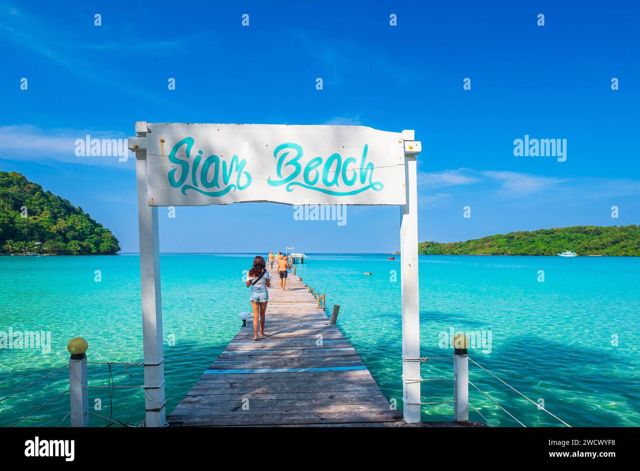 Thailand, Provinz trat, Insel Ko Kood (oder Ko Kut), Bang Bao Bay, Ponton des Siam Beach Resorts Stockfoto
